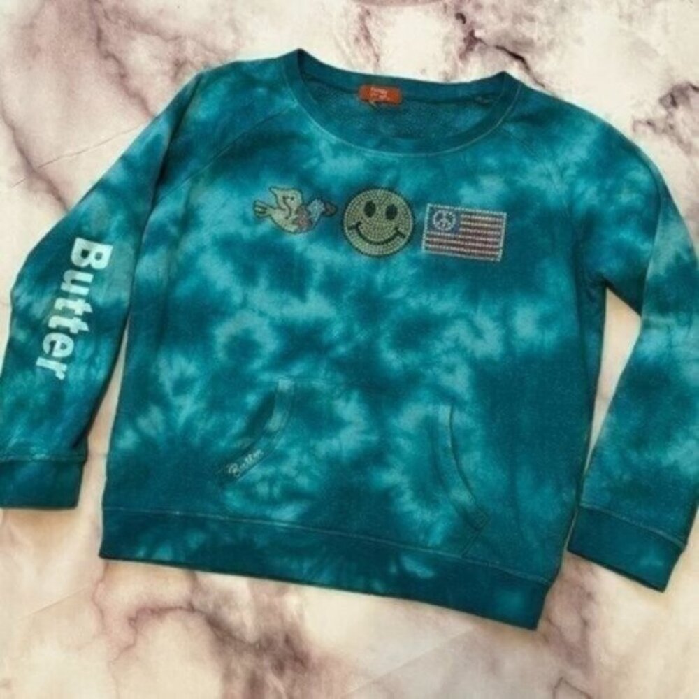 Butter girl's youth size large blue Tye-dyed sequined sweatshirt